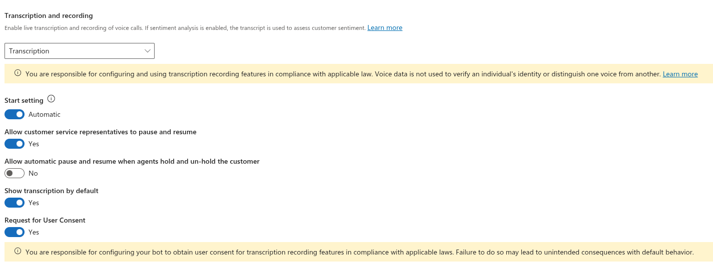 Consent for transcription and recording only available once per conversation